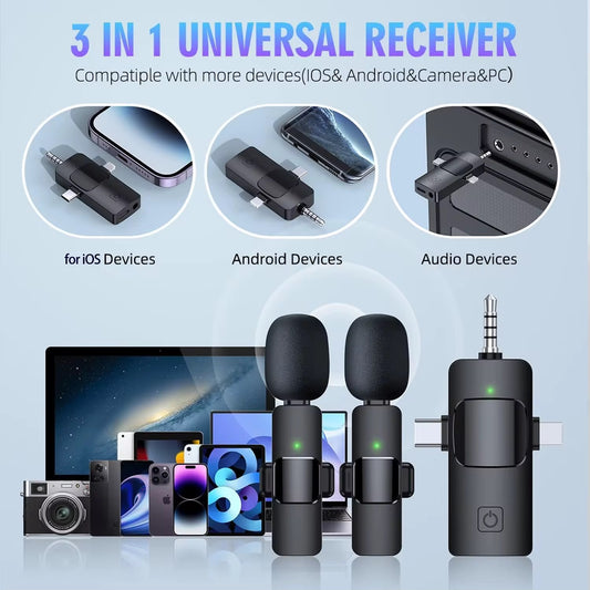 microphone sans fils 3 en 1 avec recepteur universel