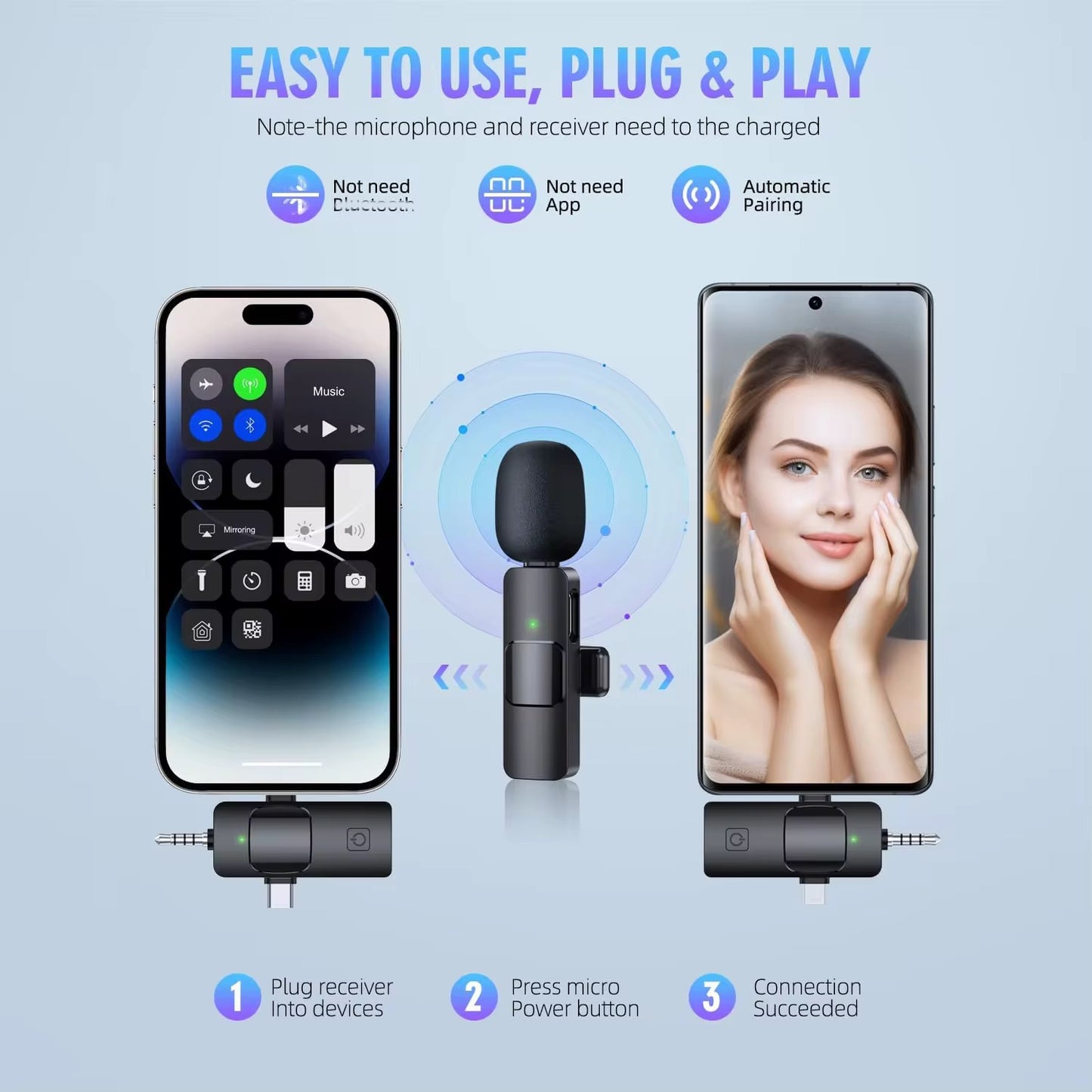 microphone sans fils 3 en 1 avec recepteur universel
